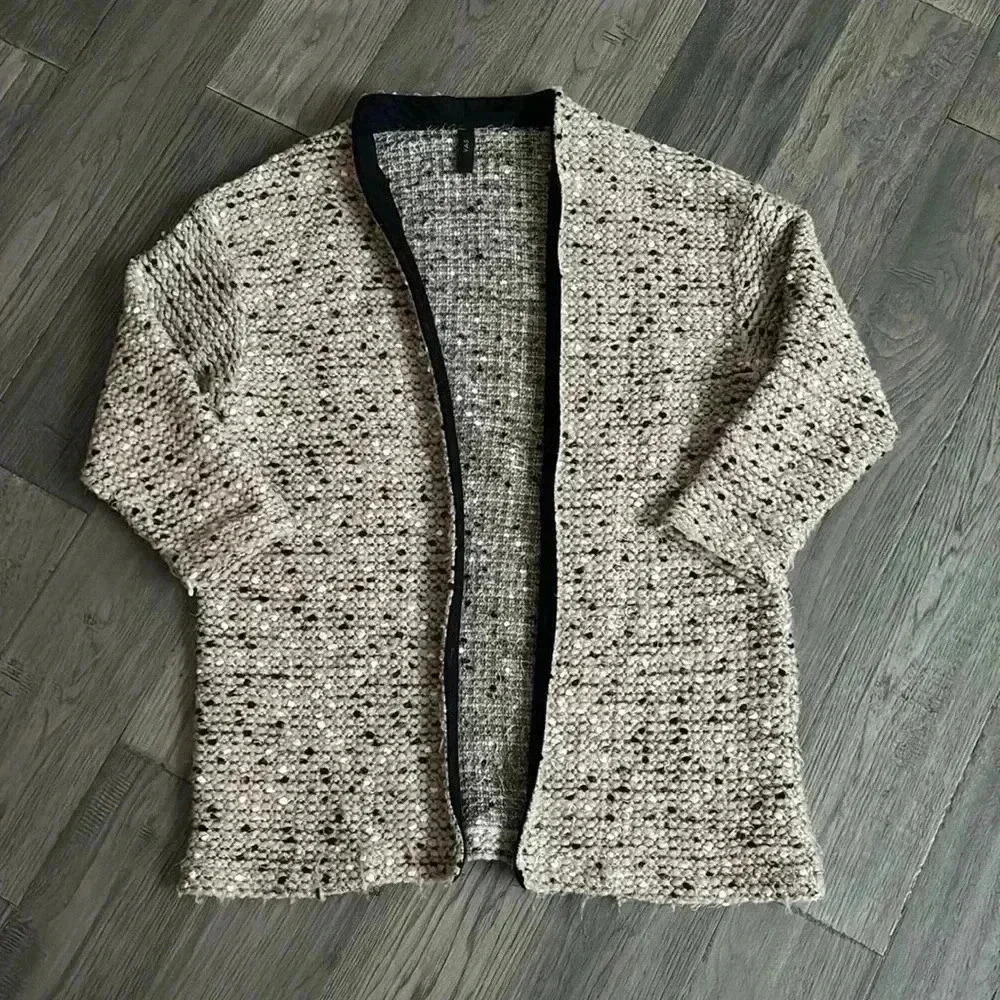 🔥Y.A.S.🔥 | Nude, black and white speckled wool blend knit cardigan